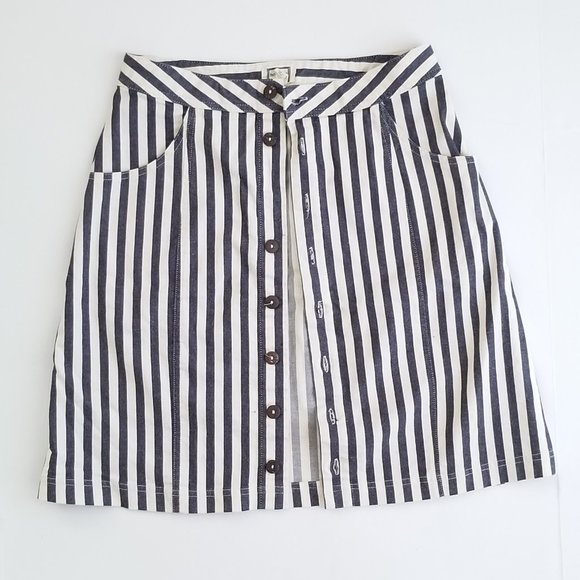 Retro Anthro Denim Striped Mini Skirt Full Button Front - Picture 6 of 10